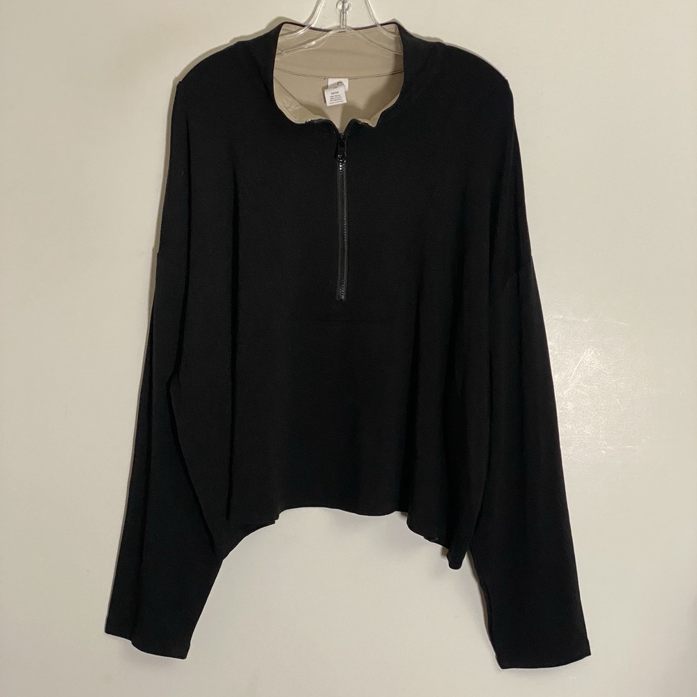 LIVI for Lane Bryant Pullover Womens 26 28 Black Quarter Zip Mock Neck Plus Boho